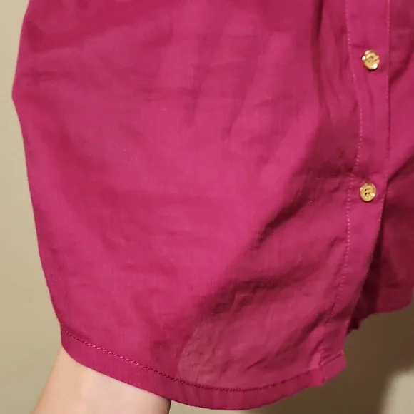 ❤️ TORY BURCH BRIGETTE FITTED BUTTON DOWN COTTON SHIRT / TOP IN MAGENTA, 6 - Picture 6 of 13